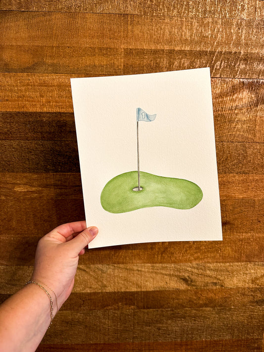 Sports Watercolor Print - Golf Flag